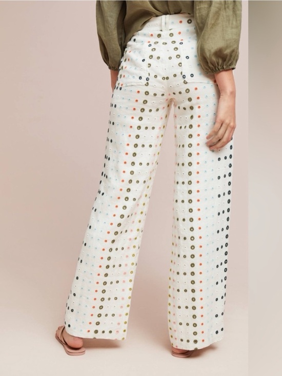 Anthropologie Pants - ETT:TWA by Anthropologie Linen Size 2 Wide Leg White Eyelet Polka Dot Pants